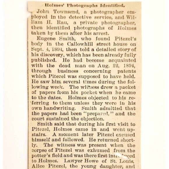 1895 H.H. Holmes Evidence Article Worlds Fair Serial Killer Victorian F13J - Picture 1 of 2